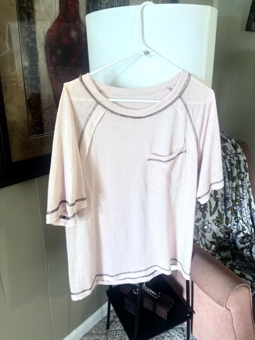 Light Pink Women's Short-Sleeve Pocket Top